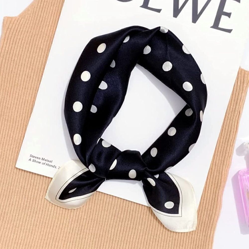 Black Polka Dot Mulberry Silk Neck Scarf